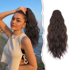 Sofeiyan Ponytail Hairpiece with Clip, Long Wavy Ponytail Extension, Claw Clip-In Ponytail Hair Extension, Natural Synthetic Ponytail Extension for Women, 45 cm, Medium Brown