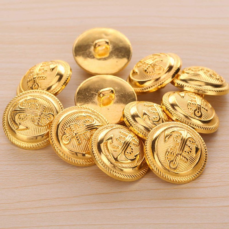 12pcs Polished Gold Anchor Buttons with Shank Vintage Style Sport
