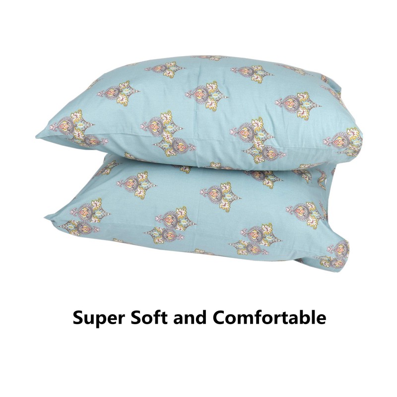 Teal Pillow Cases, 100% Cotton Floral Envelope Closure Pillow Covers,
