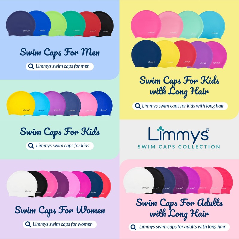 Limmys Long Hair Swim Cap for Women & Men –