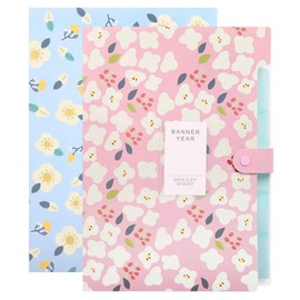 Hwtcjx Pack of 2 A4 Document Folders, Expandable Folder with 5 Compartments, Document Organiser, Organiser Folder System for School, Home, Office Supplies (Pink, Blue)