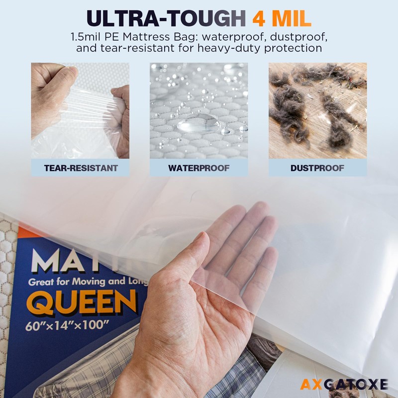 Plastic Mattress Bag for Moving Storage, Waterproof Mattress Cover, Mattress