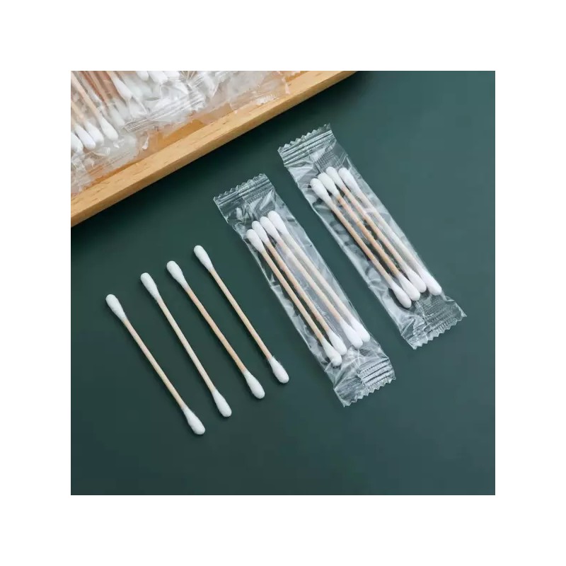 100팩 면봉 개별 포장 귀 메이크업용 더블 팁 나무 스틱