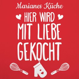 Geschenk mit Namen personalisiert by Shirtracer - Apron - Cooking Apron - Hier wird mit Liebe gekocht with Name I Gift Cooking, 2 red