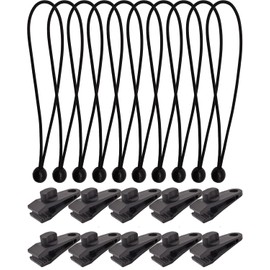 BINCKIN Tarp Clip Heavy Duty Lock Grip, 20 Pack Bungee Cord with Clips Set, Heavy Duty Tarp Clamps Tie Downs for Pool Awning Cover, Car Cover (Black)