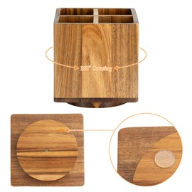NACIMAX Acacia Wood Extra Large Rotating Utensil Holder for Kitchen Counter, Wooden Utensil Holder with 4 Compartments