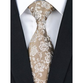 Dark Champagne Silk Tie White Flowers Neckties for Men Boy BF Father's Day Gifts