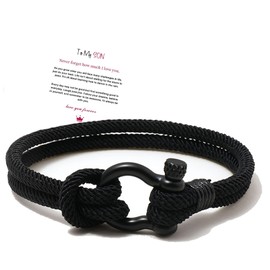 ZZ ZINFANDEL To My Son/To My Grandson Braided Leather Bracelet - 'I Will Always Be With You' Mens Wristband, Black, Stainless Steel