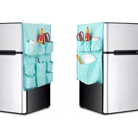 Kingshion Mini Fridge Caddy Organizer for Canvaswith 12 Pockets - Stores Pantry Items, Dorm and Office Over the Fridge Caddy Organizer for Flatware, Utensils, Kitchen Tools and Paper Goods