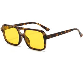 piscm Retro Square Aviator Sunglasses for Women Men 70s Tinted Square Aviator Sun Glasses Trendy Classic Shades(Tortoise/Yellow)