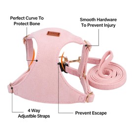 No Pull Dog Harness- Lightweight, Soft, Adjustable Small Harness Collar and Leash Set, Suitable for Cats Puppy Small and Medium-Sized Dog Outdoor Training and Running (Pink, M)