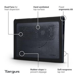 Targus Alfombrilla de Enfriamiento para Regazo con Doble Ventilador de 17 Pulgadas - Almohadilla de Enfriamiento de Neopreno Suave para Laptop para Pr