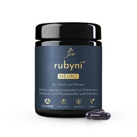 rubyni® NEURO für Gehirn & Nerven (140 Kapseln) • Neuro Kapseln mit Vitaminen & Pflanzenextrakten • Schwarze Johannisbeere & Salbei Extrakt • Vitamin B Komplex • Zink • 100% Vegan