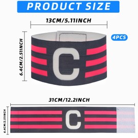 4PCS Black & Pink Anti-Drop Captain Armbands – Adjustable Elastic Sports Arm Bands for Soccer, Basketball, Volleyball – Unisex Adult Team Leader Accessories