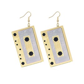 70s 80s Cassette Tape Earrings Retro Tape Dangle Earrings Punk Funny Tape Drop Earrings for Women Girls Cosplay Party Jewelry (gold)