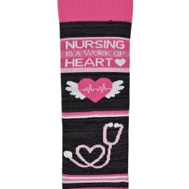Think Medical Fashion Compression Socks, Pair; Nursing is a Work of Heart, Pink & Black