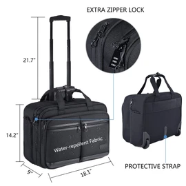 KROSER Rolling Laptop Bag Premium Rolling Briefcase Fits Up to 17.3 Inch Laptop Overnight Computer Bag with RFID Pockets for Travel/Business/Men/Women-Black