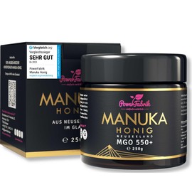 Manuka Honig | MGO 550+ | 250g | Das ORIGINAL aus NEUSEELAND | IM GLAS | PUR, ROH & ZERTIFIZIERT | Premium Qualität 100% natürlich | PowerFabrik