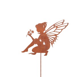 UNUS Zinc Elf Sitting Small, Garden Decoration Rust Look, Garden Stake Made of Patina, Rust Decoration for Garden, Patio, Balcony, Flower Pot