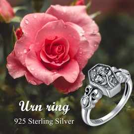 HOPEEZZ Coffin Flower Urn Ring For Aches Sterling Silver Gothic Rose Urn Rings Vintage Cremation Jewelry Size 8