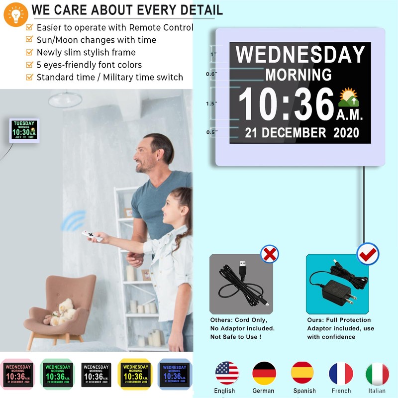 MASSII 8 Inch Extra Large Upgraded Dementia Clock 19 Alarms