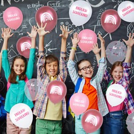 Pack of 28 Pink First Day of School Balloons, School Start Decoration, School Start Party Decoration with Confetti Balloons, School Child Colour Mix Latex Colourful Balloons for Back to School Boys