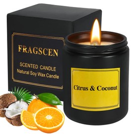 FRAGSCEN Citrus Coconut Candle, Citrus Candles for Home Scented, Aromatherapy Candles for Stress Relief, Natural Soy Candle, 7oz 40 Hours