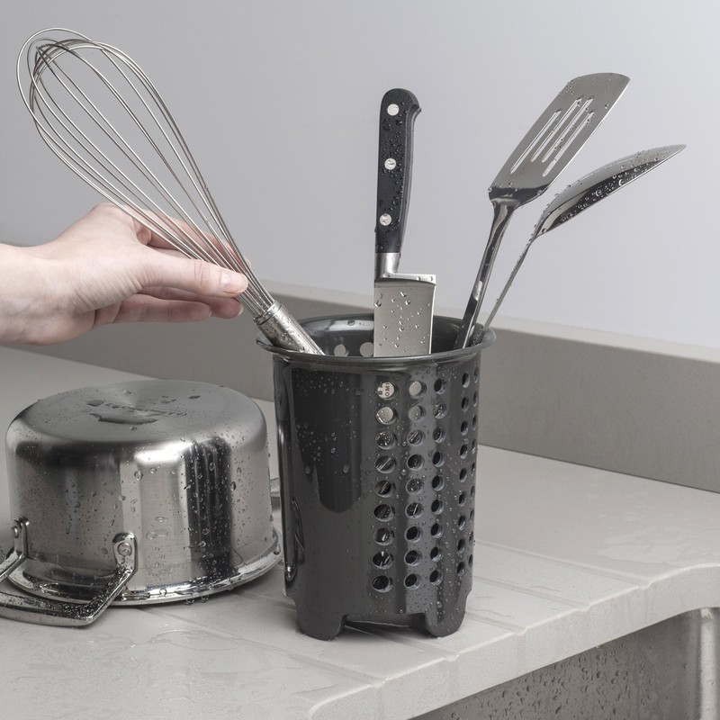 Zeal G231T Melamine Cutlery Drainer/Utensil Pot Dark Grey, 14 x