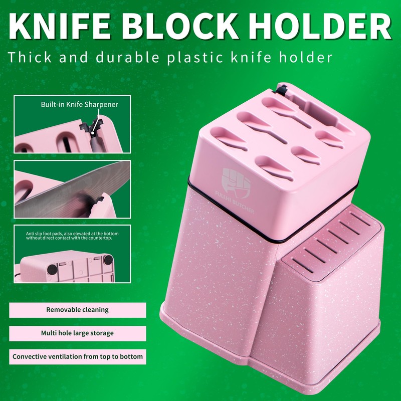 FULLHI 14pcs Block Knife Set, Chef's Knife Steak Knives Set