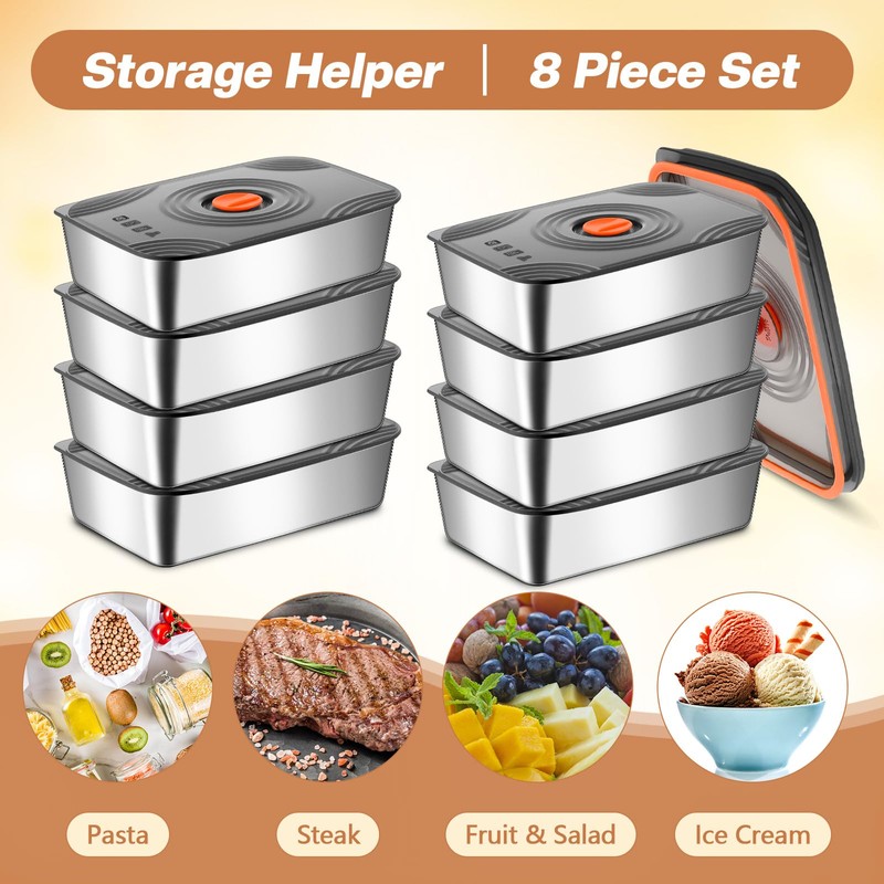 Blushtier 8 Set 60oz Stainless Steel Food Storage Containers Reusable