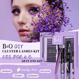 Lash Extension Kit 192 pcs Eyelash Extension Kit B01+B10 8-18mm Mixed Lash Clusters Kit Individual Lashes Kit Wispy with Lash Glue and Remover Applications Eyelash Kit (B01+B10, Kit)