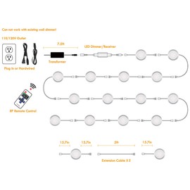 Lvyinyin Under Cabinet Lighting Kit, Dimmable Wireless RF Remote Control, Linkable Wired LED Puck Lights, AC120V to DC12V, Hardwired or Wall Plug, 14 Lights, Daylight