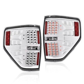 CROSSDESIGN LED Tail Lights Compatible with 2009-2014 Ford F150 Dual Red C-Shape Brake Light w/o Bulbs Left & Right Side Chrome Housing Clear Lens BL3Z13405B