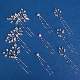 Yandino 9 Pieces Bride Wedding Hair Pins Bridal Hair Accessories Set Jewelry Bridesmaids Silver Hair Piece for Women and Girls