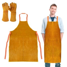 IRRVIN Welding Apron, Insulation Apron, Welder Apron, Welding Protective Clothes, Work Clothes, Made of Cowhide Leather, Flameproof, Heat Resistant, Flame Retardant, Wear-Resistant, Large Size,