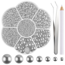 NACHLYNN 6480 Pcs Flat Back Pearl 7 Sizes Half Pearl Bead Silver Flatback Pearl Beads Half Round Pearls for Crafts Embellishment Shoes Clothes Bags DIY Making