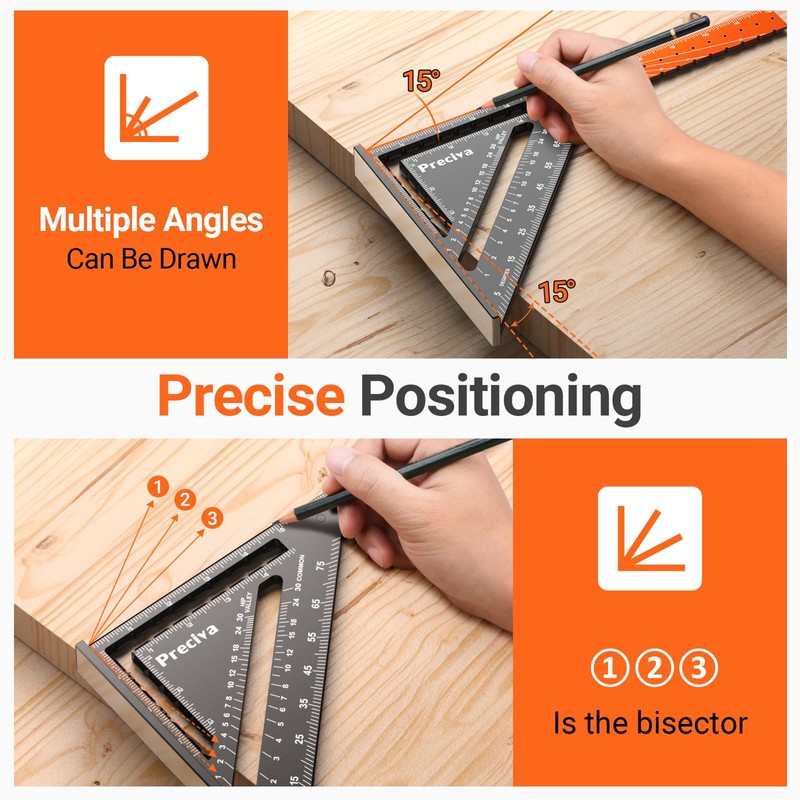 Preciva Foldable Carpenter Square Ruler, 12" (1/16" Scale) Aluminum Alloy