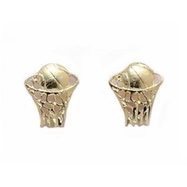 14K Gold Basketball In Hoop Earrings 9mm