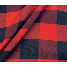 Dobby Buffalo Big Checks Tartan Fabric Curtain Upholstery Cotton Material Plaid Scottish Royal Stewart Check - 140cm Wide Canvas - RED (Sold by The Metre)