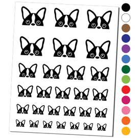 Peeking Boston Terrier Dog Temporary Tattoo Water Resistant Fake Body Art Set Collection - Red (One Sheet)