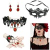 Hopodix 5PCS Ruby stone black lace Goth accessories with Gothic