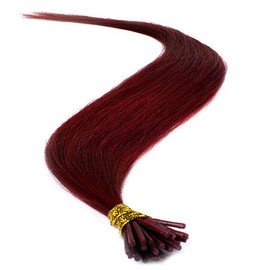 25 Strands Straight Micro Ring Links Locks Beads Keratin Stick I Tip Human Hair Extensions Color #Dark Red By Hair De Ville
