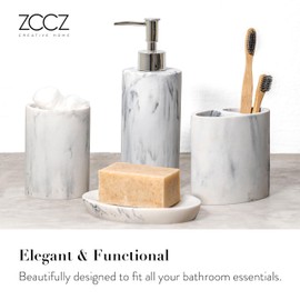 ZCCZ Bathroom Accessory Set, 4 Pcs Marble Look Bathroom Vanity Countertop Bathroom Décor Sets Accessories with Soap Dispenser, Toothbrush Holder Set, Tumbler, Soap Dish
