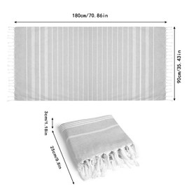 Eucomir Turkish beach towel, hammam towel, beach towel, 180 x 90 cm, for adults and children, large beach towel, quick dry towel, for beach, swimming, yoga, travel, light grey