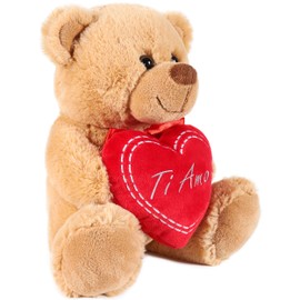 BRUBAKER Teddy Plush Bear with Heart Red - Ti Amo - 25 cm - Teddy Bear Plush Teddy Cuddly Toy - Brown Light Brown