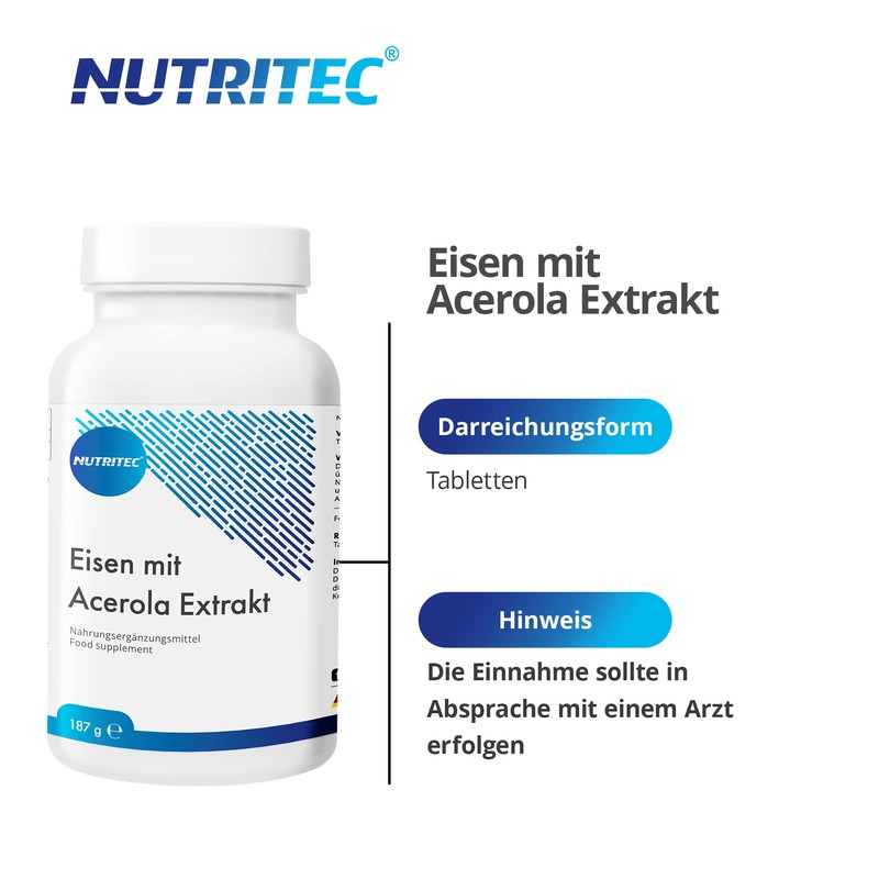 Nutritec Iron with Acerola Extract, 180 Tablets, High Dose, 15