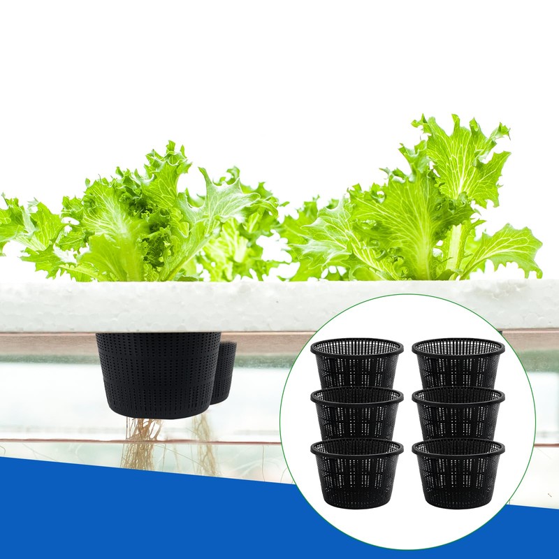 Hydroponic Mesh Net Pots, 6 Pieces, Black Plastic Garden Baskets