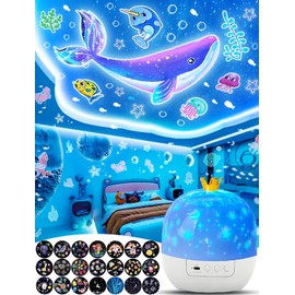 Kids Night Light Projector + 21 Sets of Films, Projector Night Light for Kids Bedroom, Ceiling, Star Galaxy Projector for Baby Girls with 360° Rotation, for Birthday, Christmas, Gifts, Room Decor
