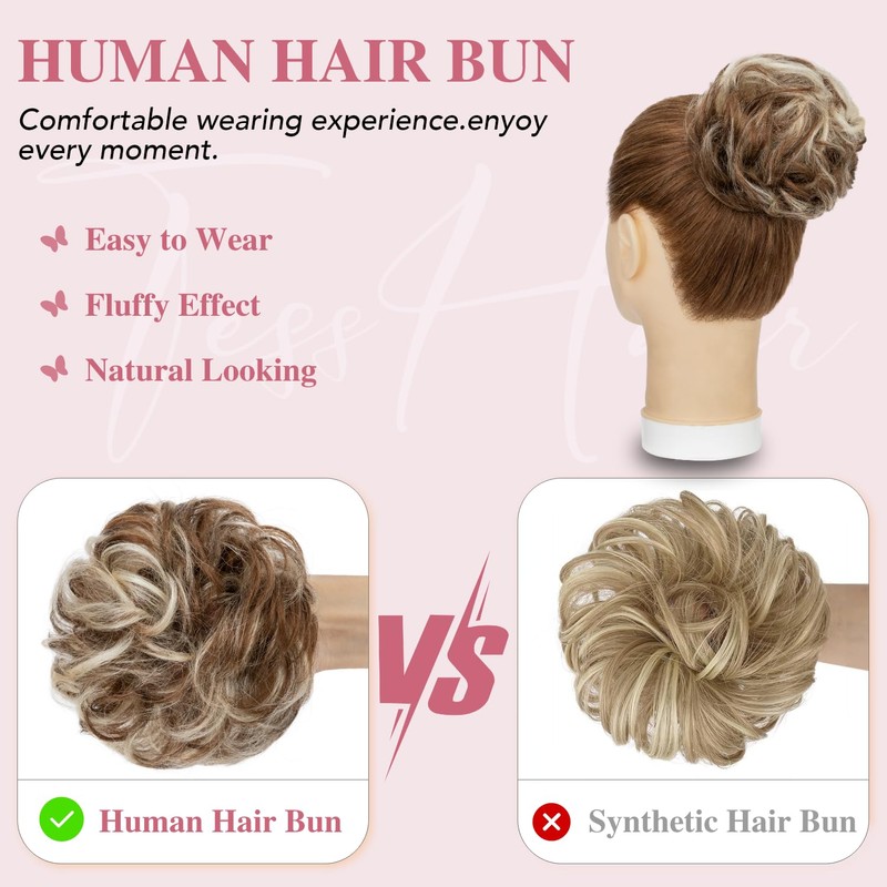 TESSHAIR Thick Human Hair Messy Bun, 100% Real Hair Bun
