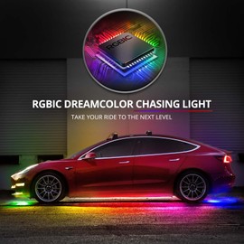 OPT7 Aura Dreamcolor Underglow Chasing Light Kit w/Wireless Remote, 4 pc Flexible Underbody RGB-IC LED Light Strips, Exterior Neon Accent Underbody Lights for Car Truck RV, Multi Colors Mode, 12V